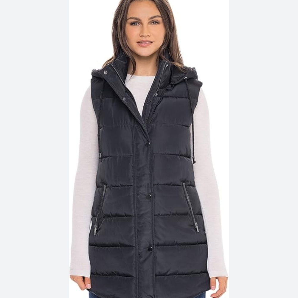 Sebby Women's Black Hooded Puffer Vest